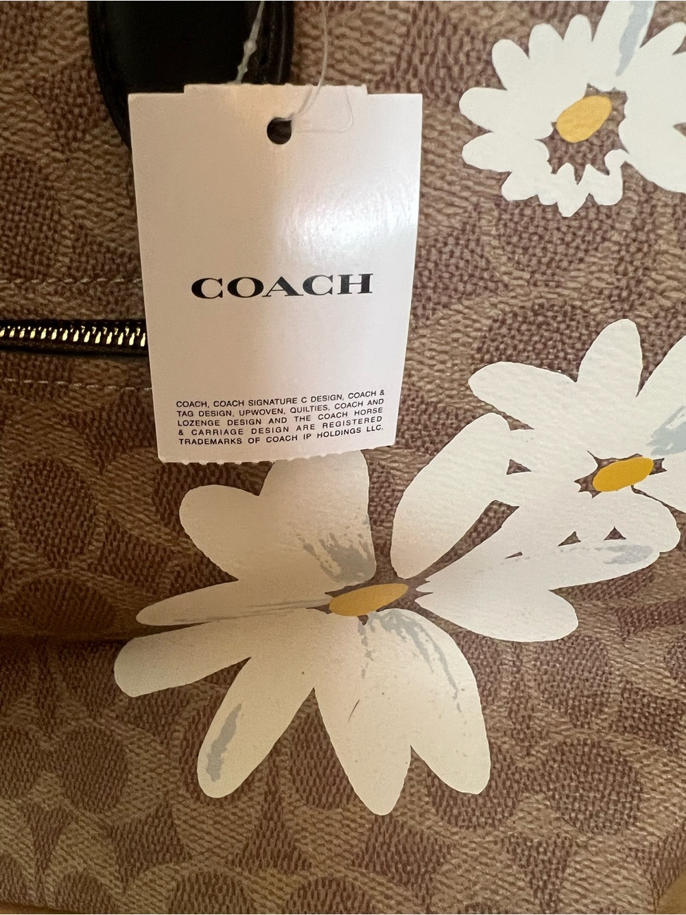 COACH Brown Daisy Print Tote with Black Handles and Gold Hardware - Picture 6 of 6